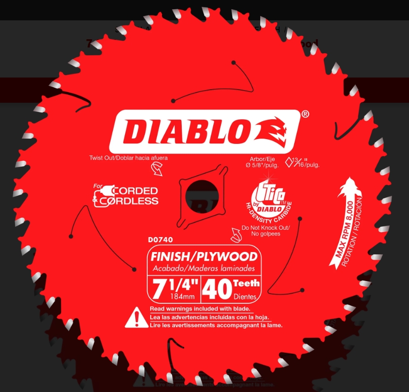 7-1/4 X40 TOOTH FINISH SAW BLADE