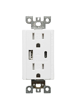 USB CHARGER TYPE A+C/15AMP WHITE