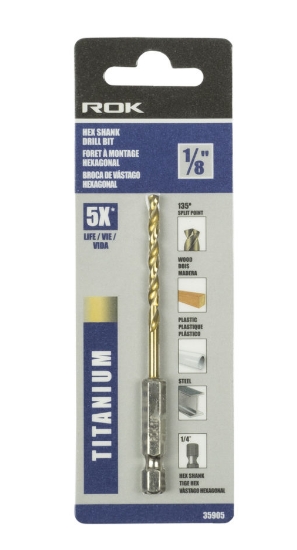 HEX SHANK DRILL BIT TITANIUM 1/8