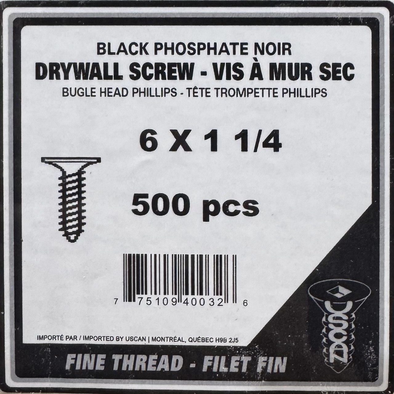 DRYWALL FINE 6 X 1-1/4" 500 PC