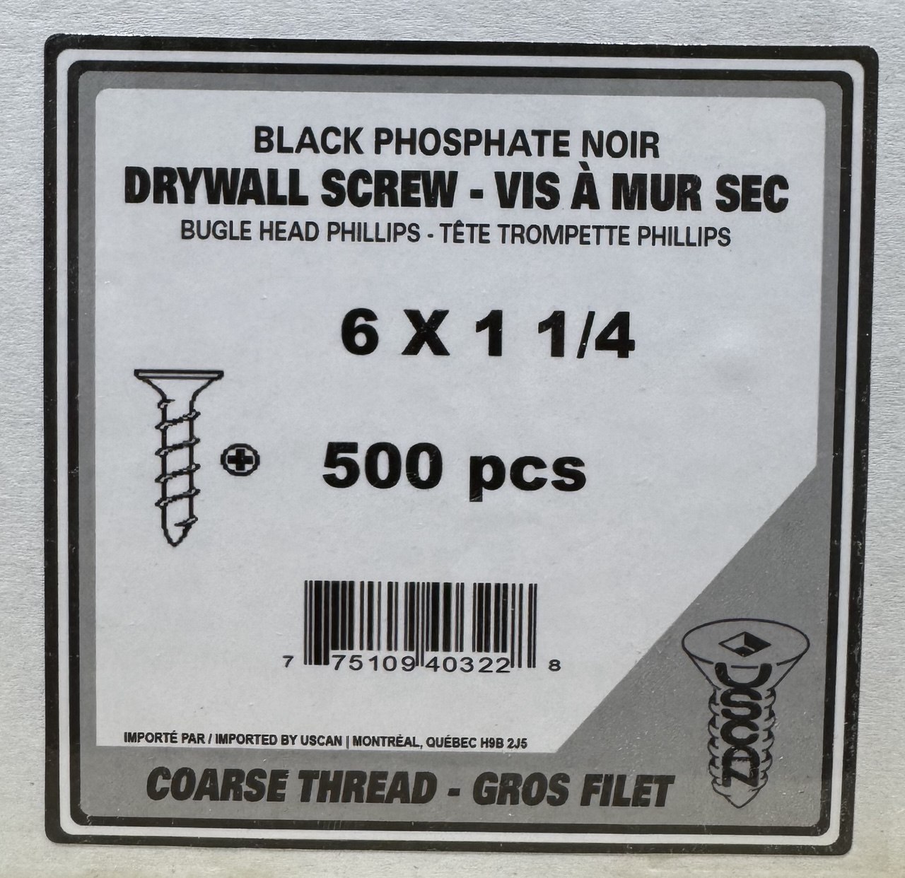 DRYWALL SCREW C. 6X1-1/4" 500 PC