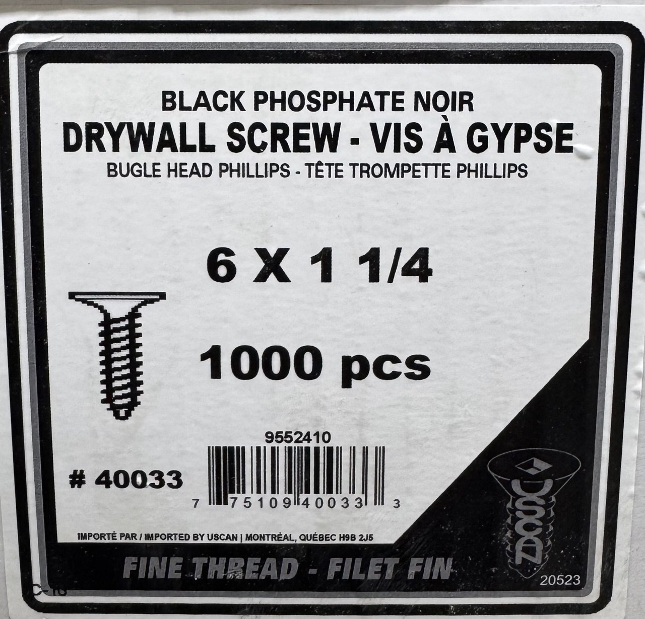 DRYWALL FINE 6 X 1-1/4" 1000 PC