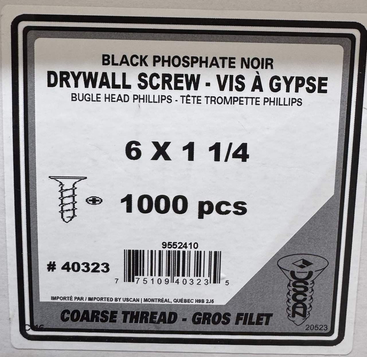 DRYWALL SCREW C. 6X1-1/4 1000 PC