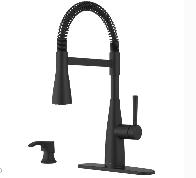 Pfister Raya 1-Handle Pull-Down Kitchen Faucet with Soap Dispenser - Matt Black
