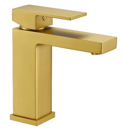 Stainless Steel Single Hole Low-Arc Vanity Faucet - Brushed Gold