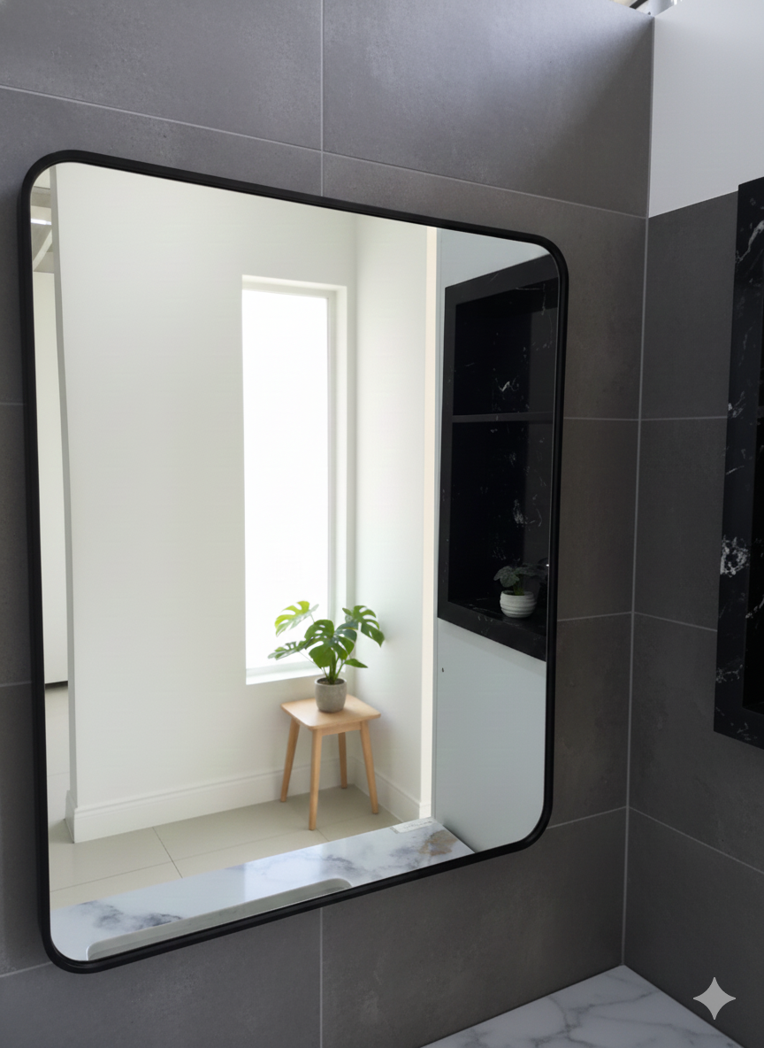 KPT Square Vanity Mirror � Black Frame (30" x 30")