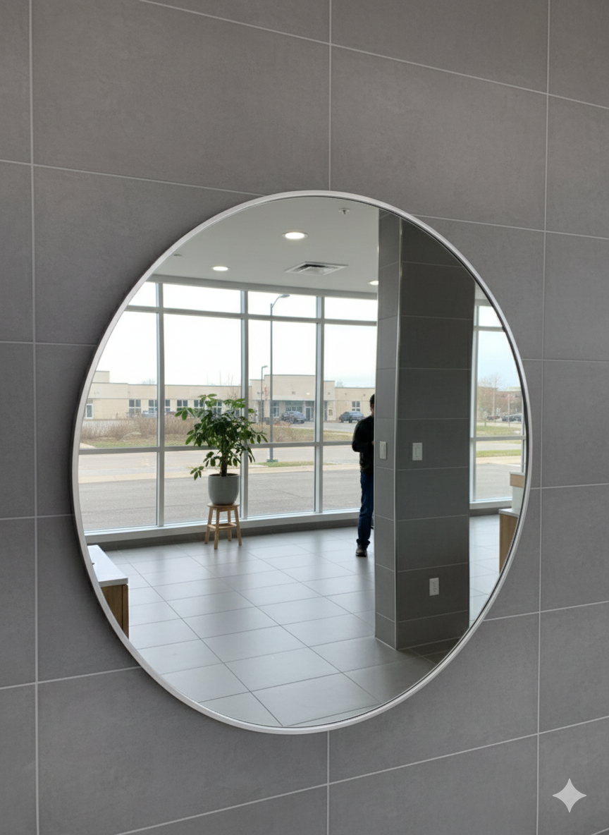 KPT Round Vanity Mirror � Silver Frame (36")