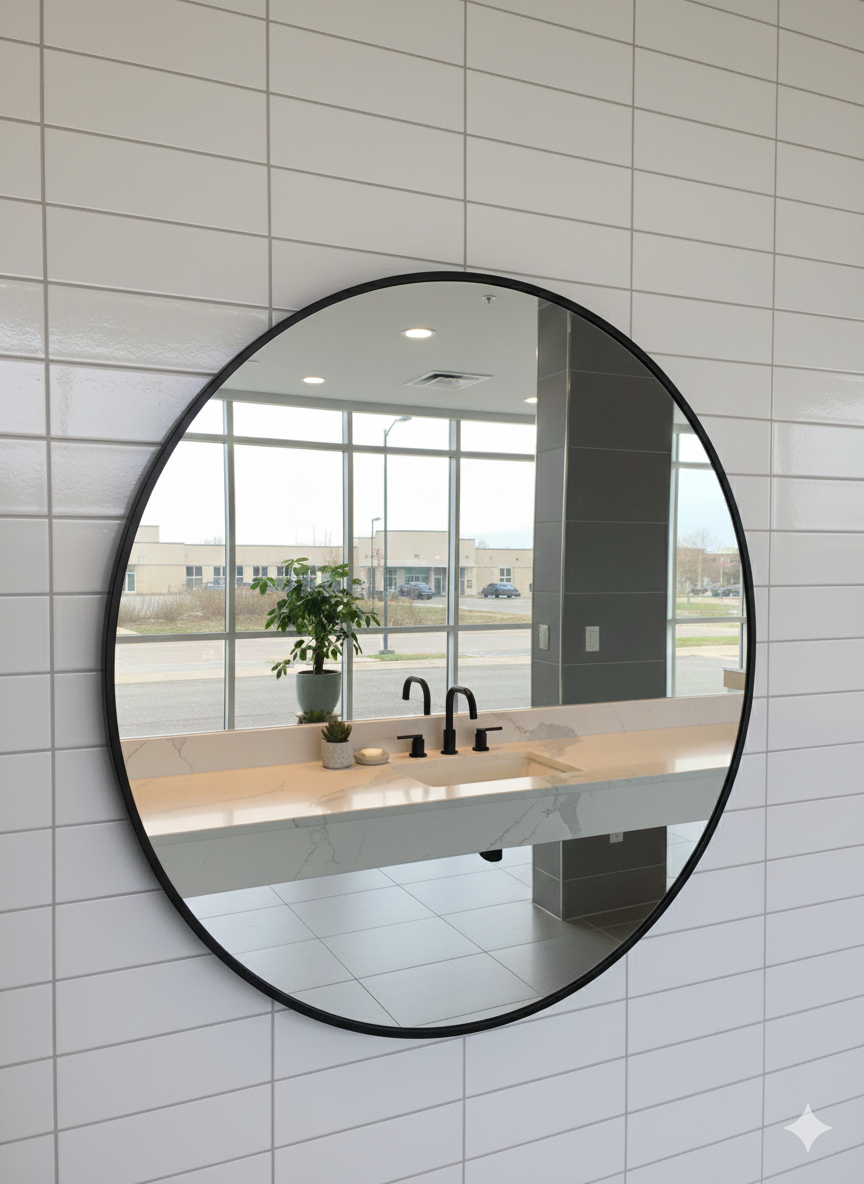 KPT Round Vanity Mirror � Black Frame (24")