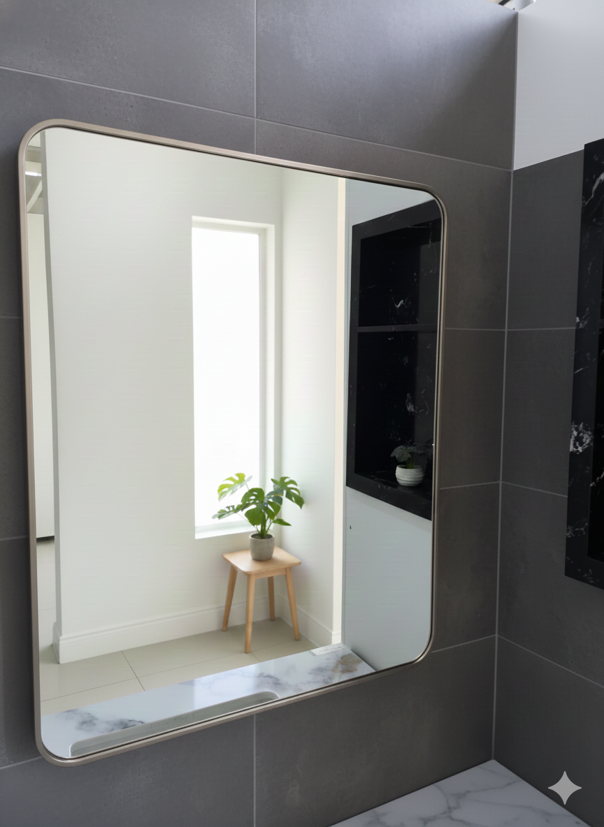 KPT Square Vanity Mirror � Silver Frame (24" x 30")