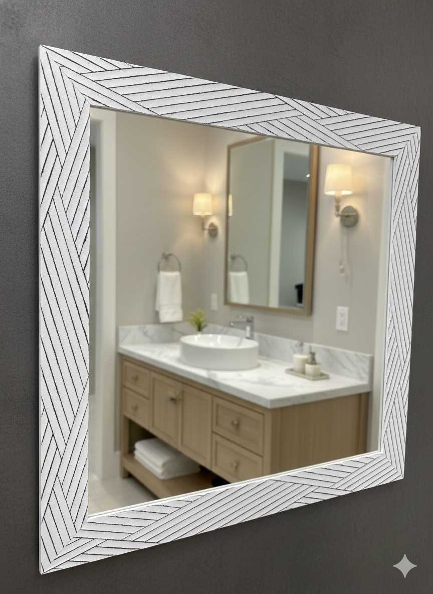 KPT Rectangular Vanity Mirror � Blue Line Frame (36" x 30")