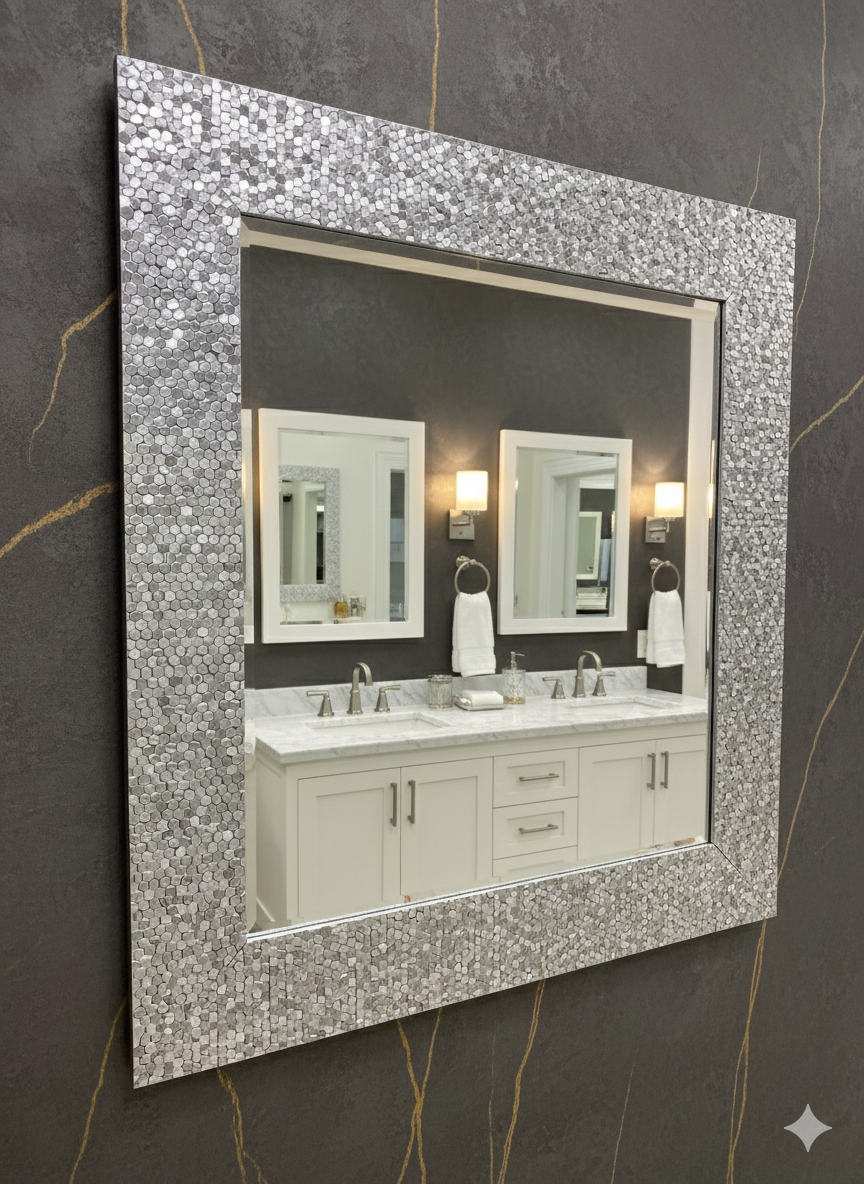 KPT Vanity Mirror � Silver Circle Frame (36" x 30")