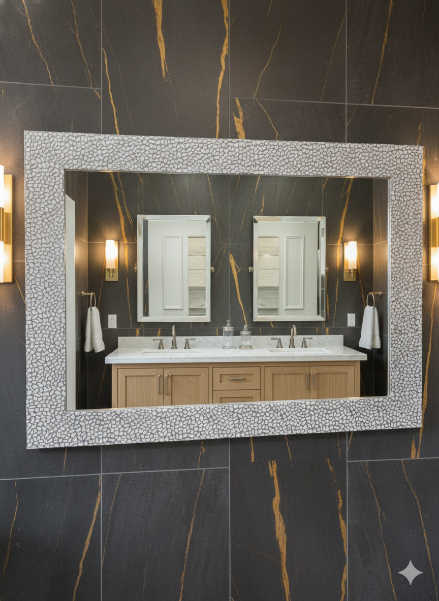 KPT Vanity Mirror � Silver Pebble Frame (24" x 30")