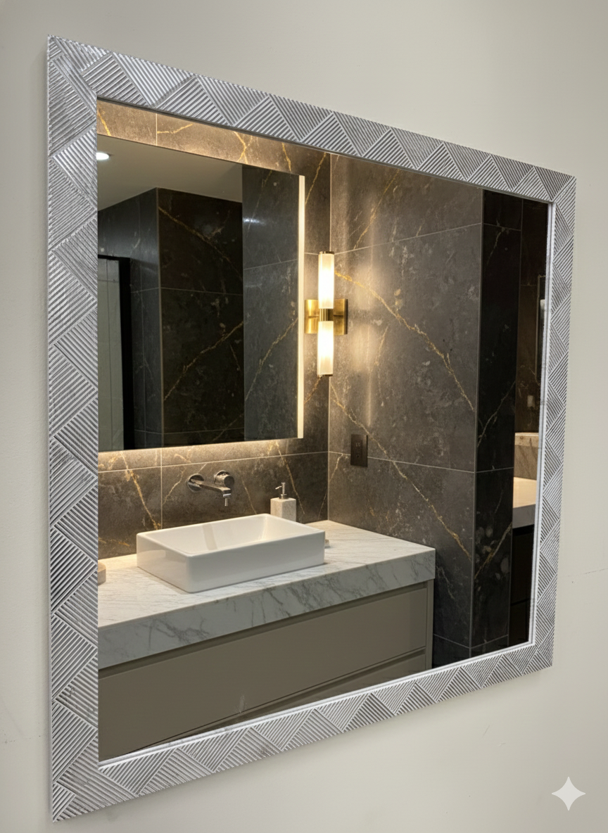 KPT Vanity Mirror � Silver & Gold Frame (30" x 30")