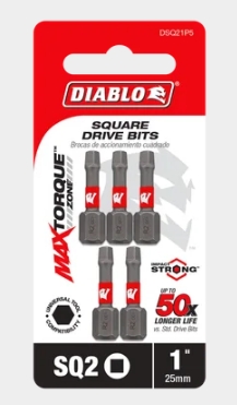 1 IN. #2 SQUARE DRIVE BITS