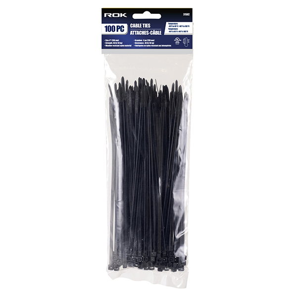 100 PC 8" CABLE TIES- BLACK