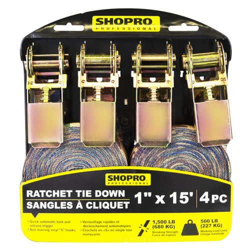 4PC 1"X15' RATCHET TIE